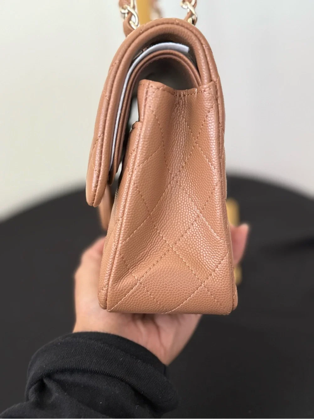 Chanel Quilted Caviar Classic small Double Flap bag in a caramel tone